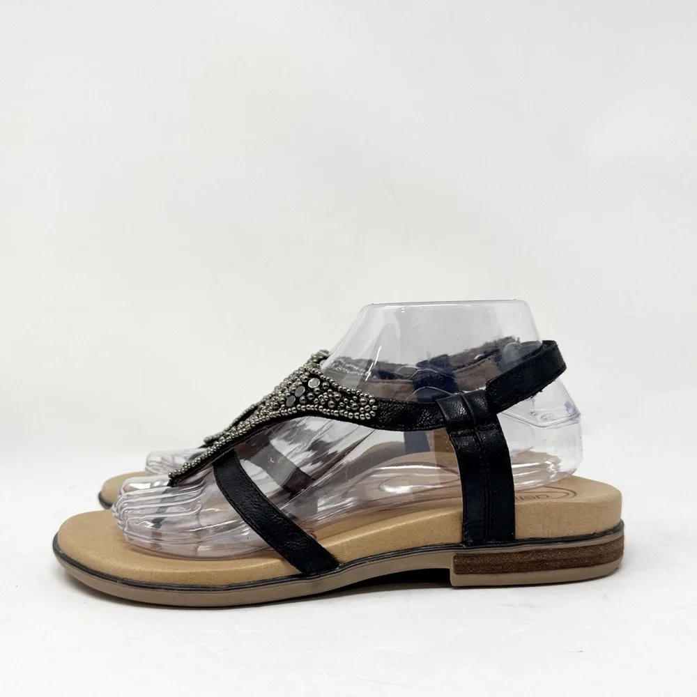 Aetrex Sheila Leather Beaded Sandals Black Silver Size 39 8.5 - Picture 3 of 10